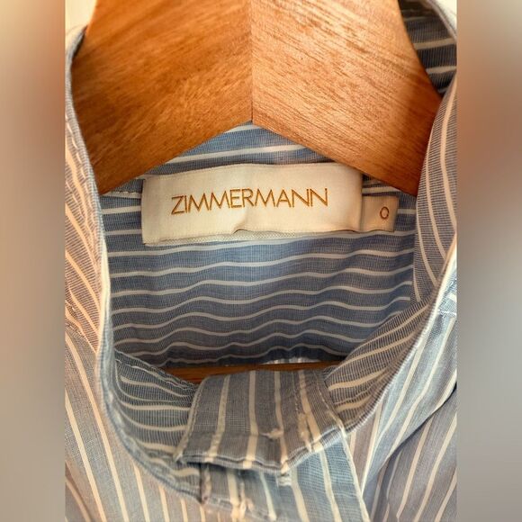 ZIMMERMANN Light Blue Striped Long Sleeve Utility Midi Dress, size 0 - Picture 12 of 16